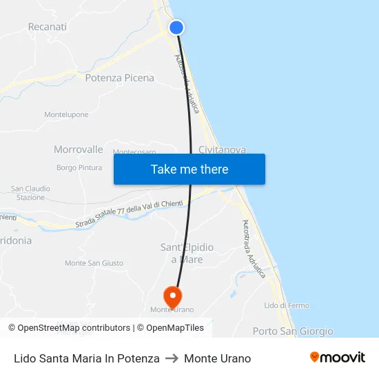 Lido Santa Maria In Potenza to Monte Urano map