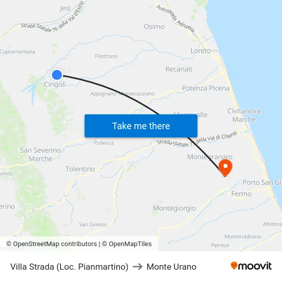 Villa Strada (Loc. Pianmartino) to Monte Urano map