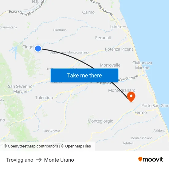 Troviggiano to Monte Urano map