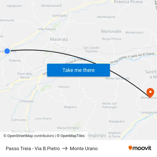Passo Treia - Via B.Pietro to Monte Urano map