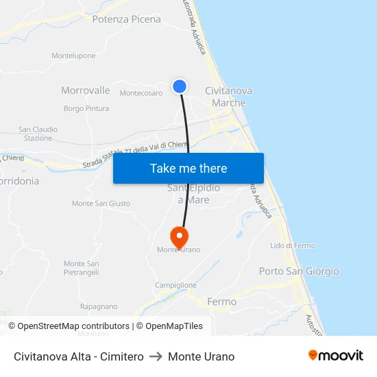 Civitanova Alta - Cimitero to Monte Urano map