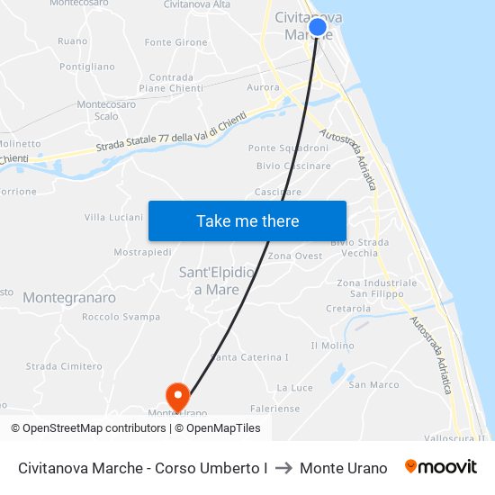 Civitanova Marche - Corso Umberto I to Monte Urano map