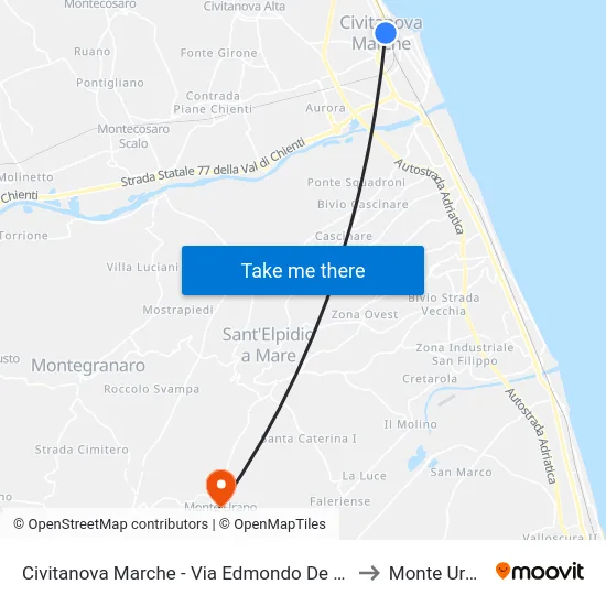 Civitanova Marche - Via Edmondo De Amici to Monte Urano map