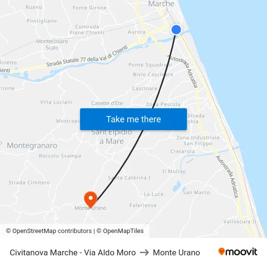 Civitanova Marche - Via Aldo Moro to Monte Urano map