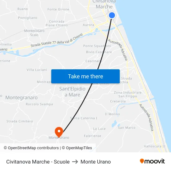 Civitanova Marche - Scuole to Monte Urano map