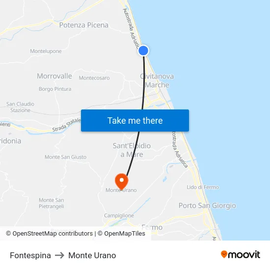 Fontespina to Monte Urano map