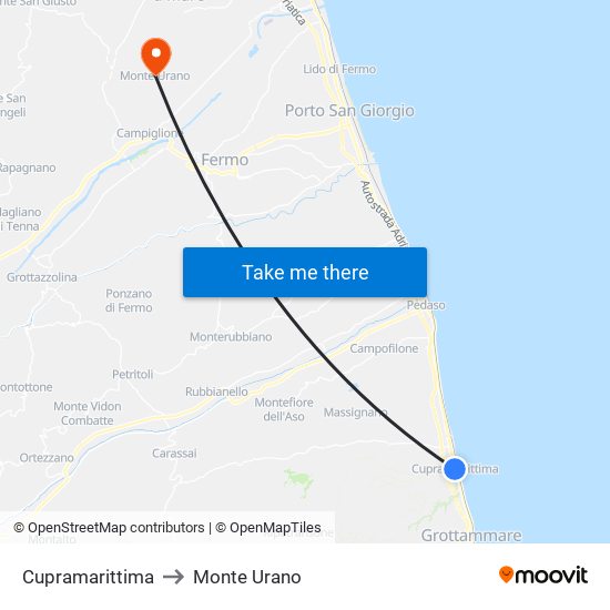 Cupramarittima to Monte Urano map
