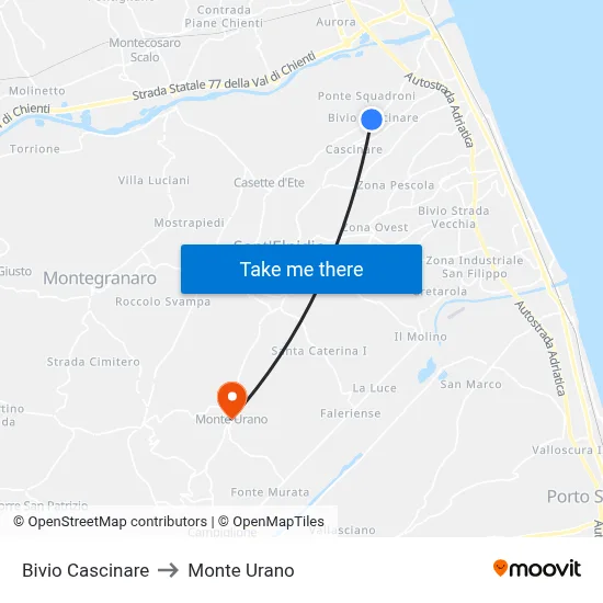 Cascinare Junction to Monte Urano map