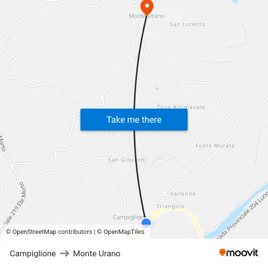 Campiglione to Monte Urano map