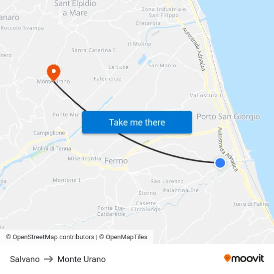 Salvano to Monte Urano map