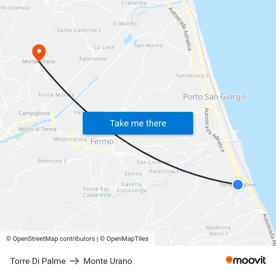 Torre Di Palme to Monte Urano map