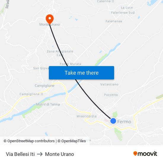 Via Bellesi Iti to Monte Urano map