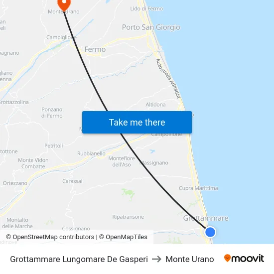 Grottammare Lungomare De Gasperi to Monte Urano map