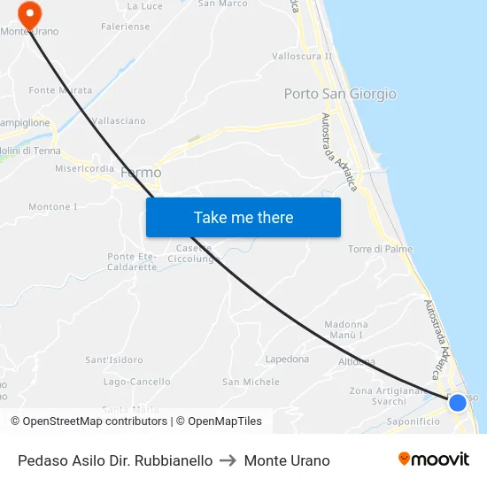 Pedaso Asilo Dir. Rubbianello to Monte Urano map