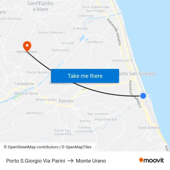 Porto S.Giorgio Via Parini to Monte Urano map