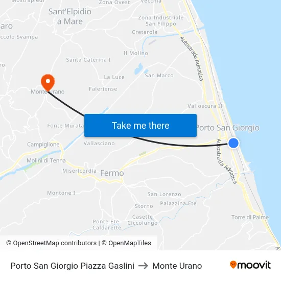 Porto San Giorgio Piazza Gaslini to Monte Urano map