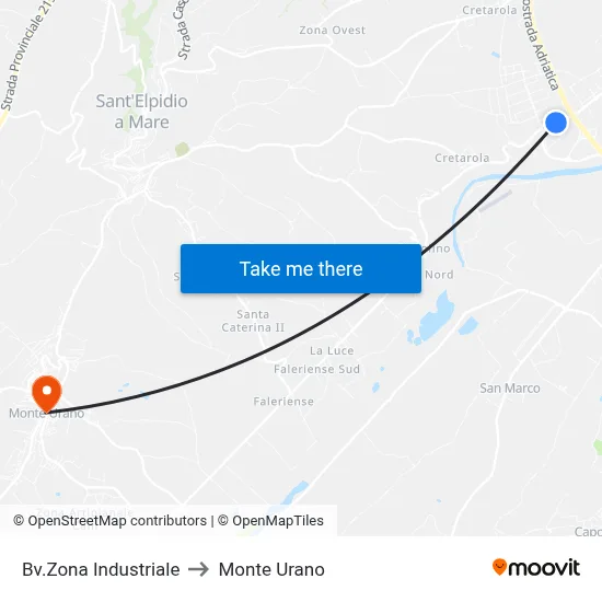 Industrial Zone Blvd to Monte Urano map