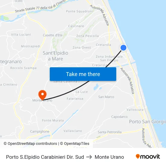 Porto Sant'Elpidio Carabinieri South Direction to Monte Urano map