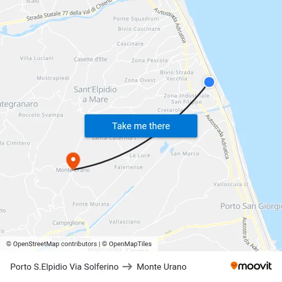 Porto S.Elpidio Via Solferino to Monte Urano map