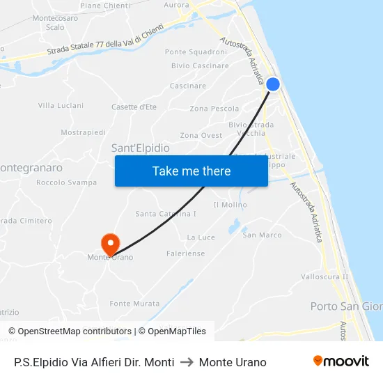 P.S.Elpidio Via Alfieri Dir. Monti to Monte Urano map