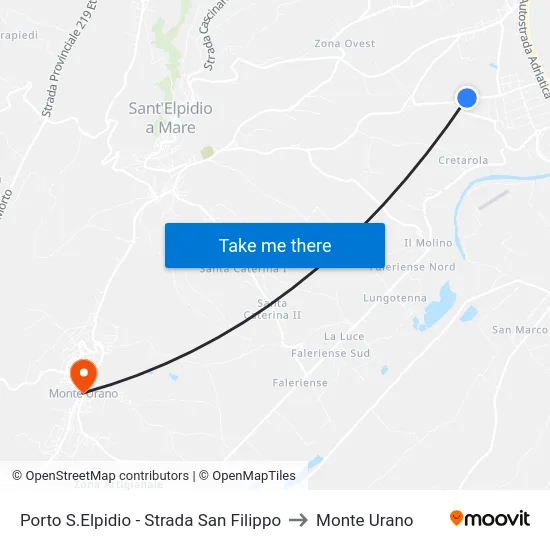 Porto S.Elpidio - Strada San Filippo to Monte Urano map