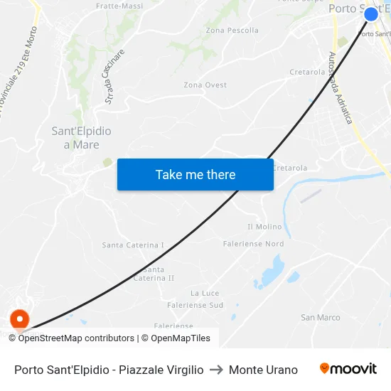 Porto Sant'Elpidio - Virgilio Square to Monte Urano map