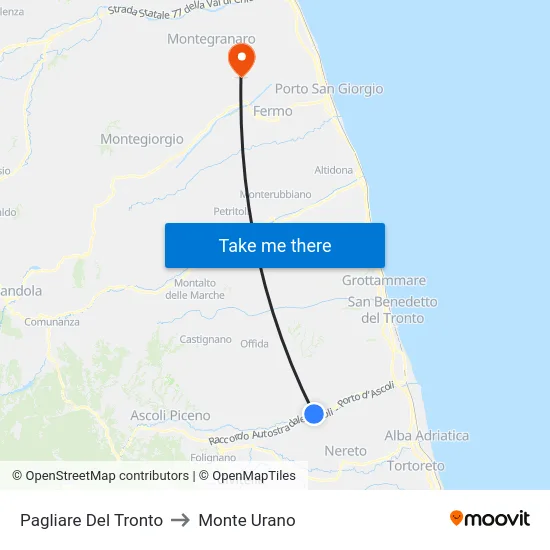 Pagliare Del Tronto to Monte Urano map