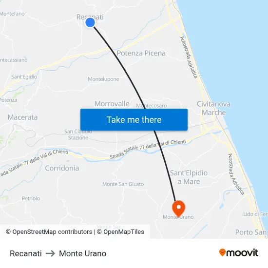 Recanati to Monte Urano map