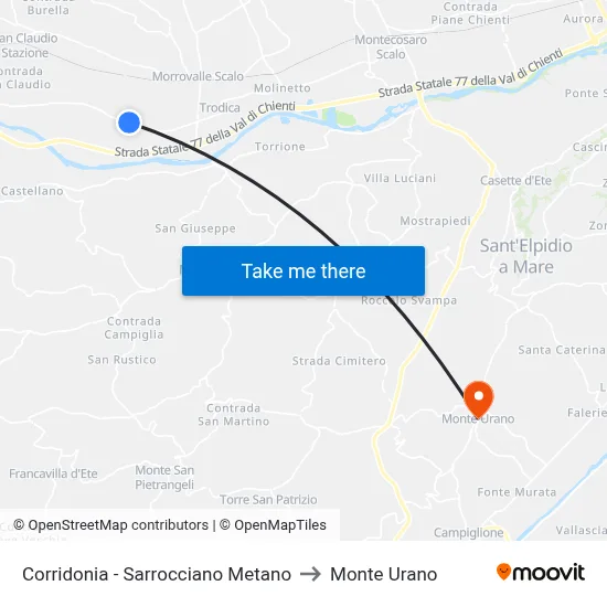 Corridonia - Sarrocciano Gas Station to Monte Urano map