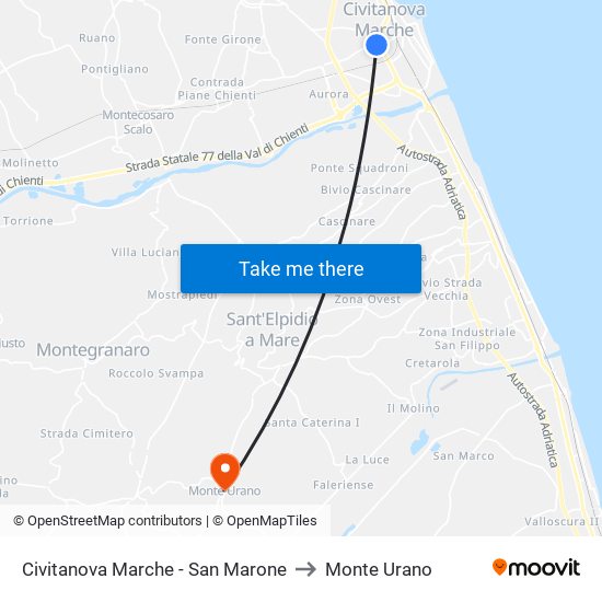 Civitanova Marche - San Marone to Monte Urano map