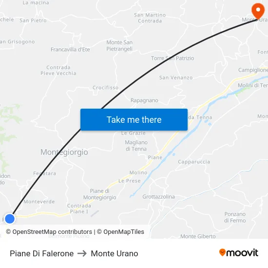 Piane Di Falerone to Monte Urano map