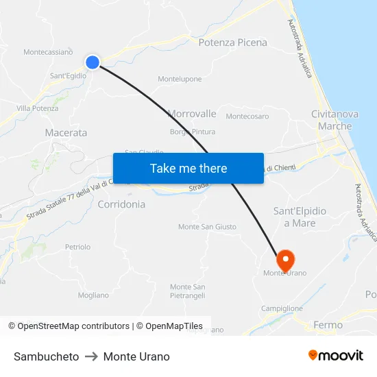 Sambucheto to Monte Urano map