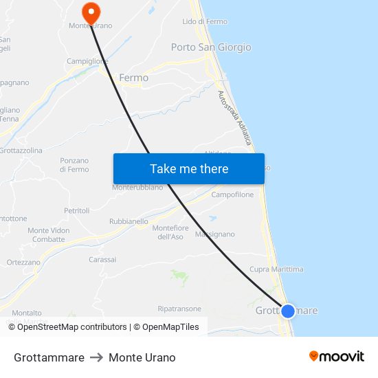 Grottammare to Monte Urano map