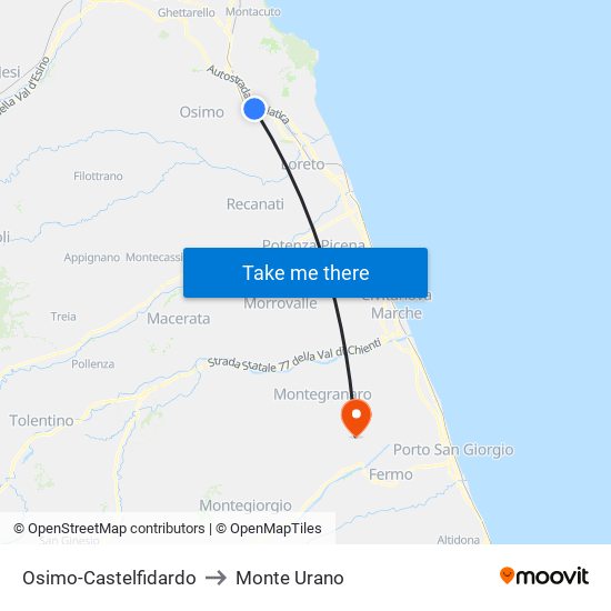 Osimo-Castelfidardo to Monte Urano map