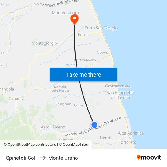 Spinetoli-Colli to Monte Urano map