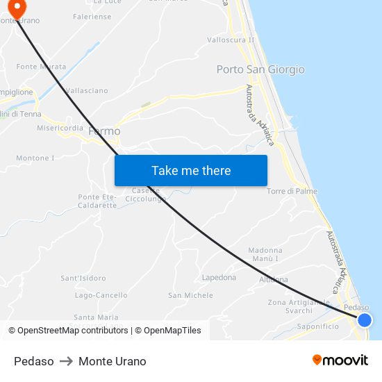 Pedaso to Monte Urano map