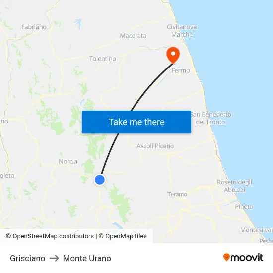 Grisciano to Monte Urano map