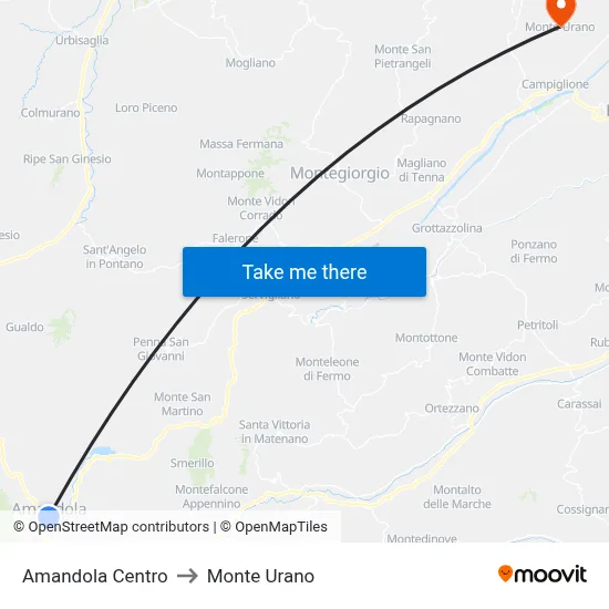 Amandola Center to Monte Urano map
