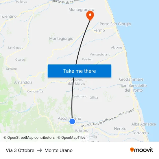 Via 3 Ottobre to Monte Urano map