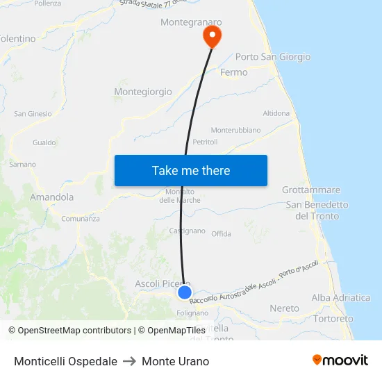 Monticelli Ospedale to Monte Urano map
