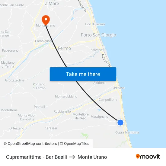Cupramarittima - Basili Bar to Monte Urano map