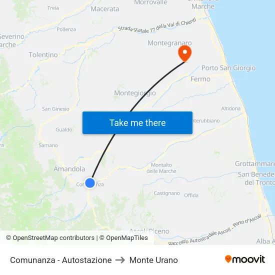 Comunanza - Autostazione to Monte Urano map