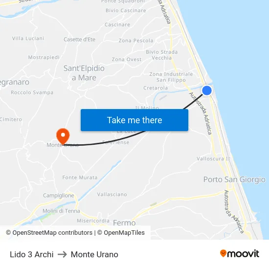 Lido 3 Archi to Monte Urano map