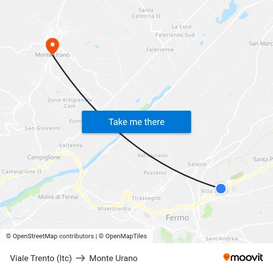 Viale Trento (ITC) to Monte Urano map