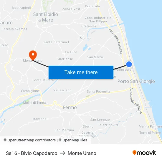 SS16 - Capodarco Junction to Monte Urano map