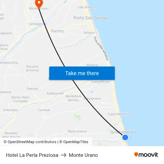 Hotel La Perla Preziosa to Monte Urano map