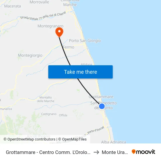 Grottammare - L'Orologio Shopping Center to Monte Urano map