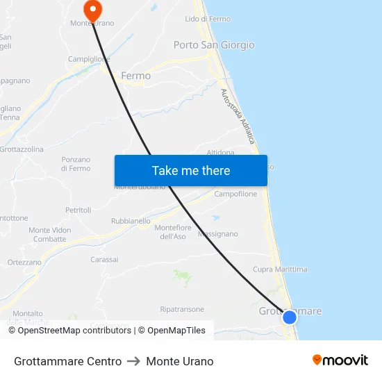 Grottammare Center to Monte Urano map