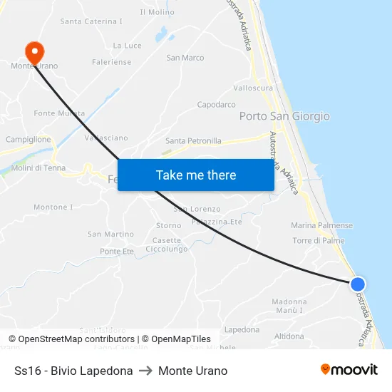 Highway 16 - Lapedona Junction to Monte Urano map