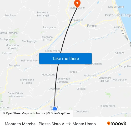 Montalto Marche - Piazza Sisto V to Monte Urano map